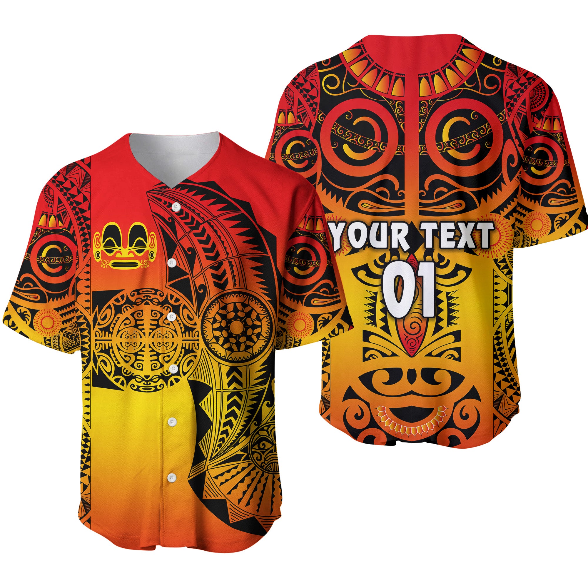 (Custom Personalised) Marquesas Islands Baseball Jersey Marquesan Tattoo Original Style - Gradient Red LT8 - Polynesian Pride