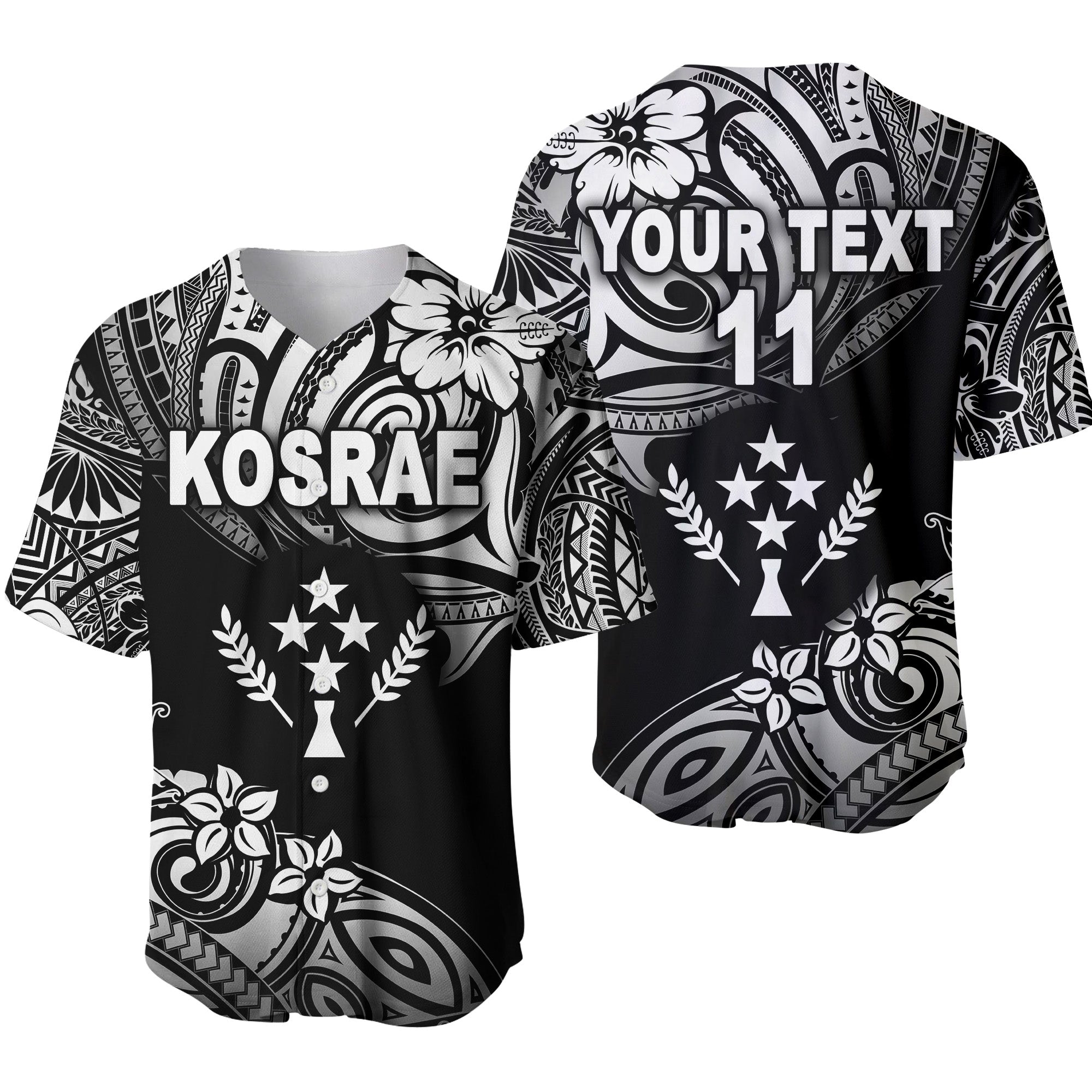 (Custom Personalised) FSM Kosrae Baseball Jersey Unique Vibes - Black LT8 Unisex Black - Polynesian Pride