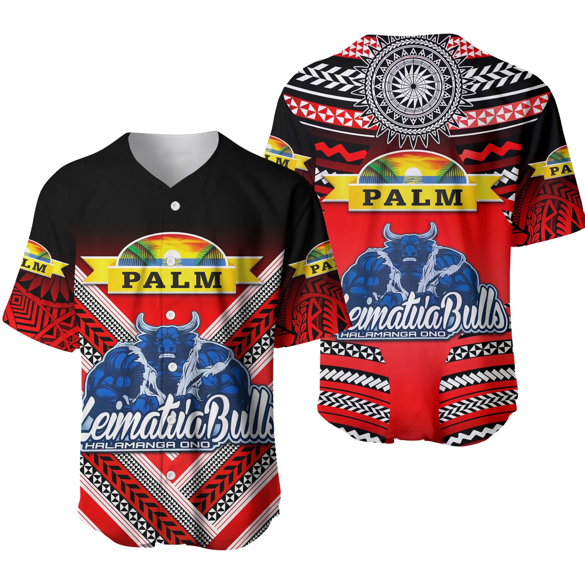 Mate Ma'a Tonga Baseball Jersey Leimatu'a Bulls Creative Style - Red LT8 - Polynesian Pride