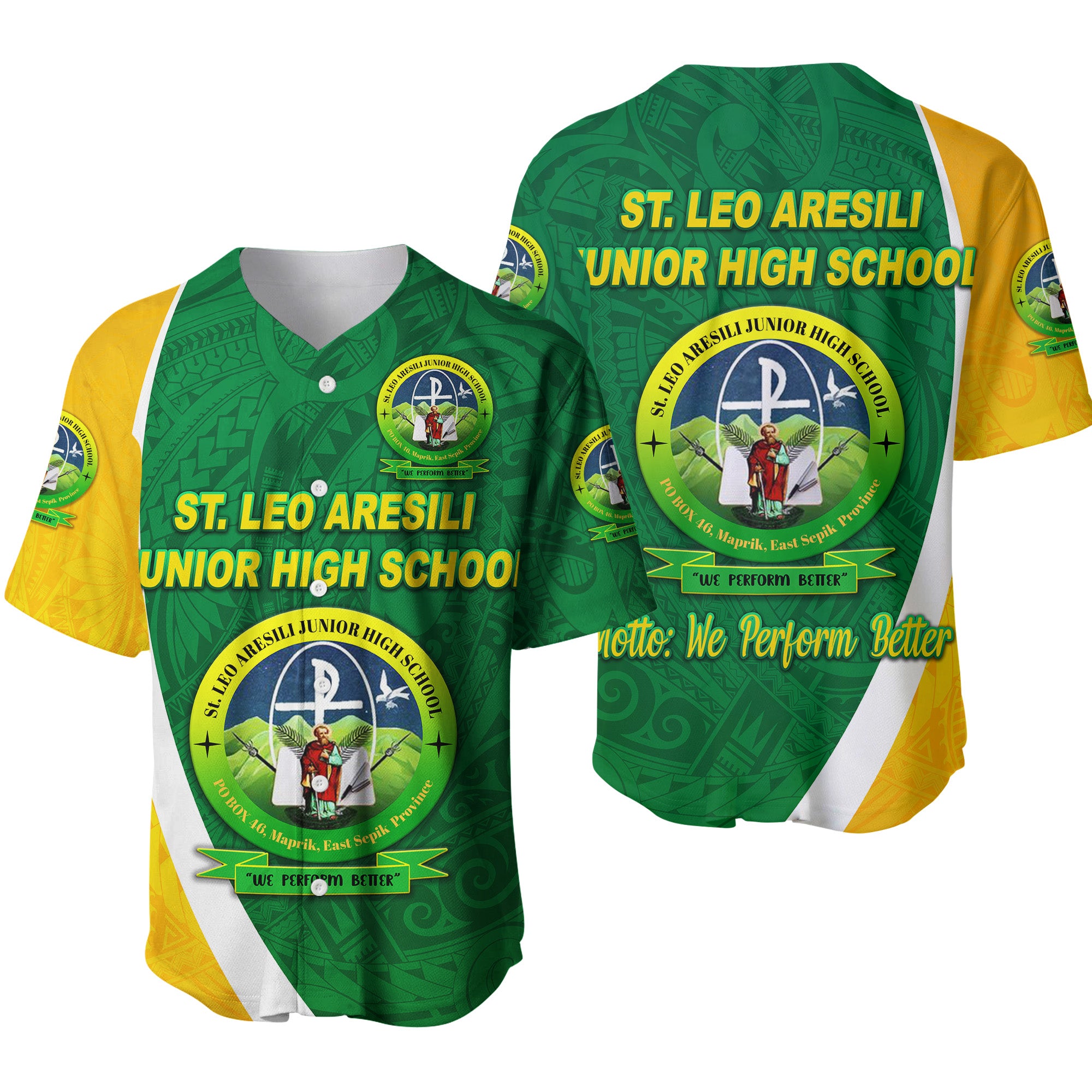 St. Leo Aresili Junior High School Baseball Jersey Simple Style LT8 Unisex Green - Polynesian Pride