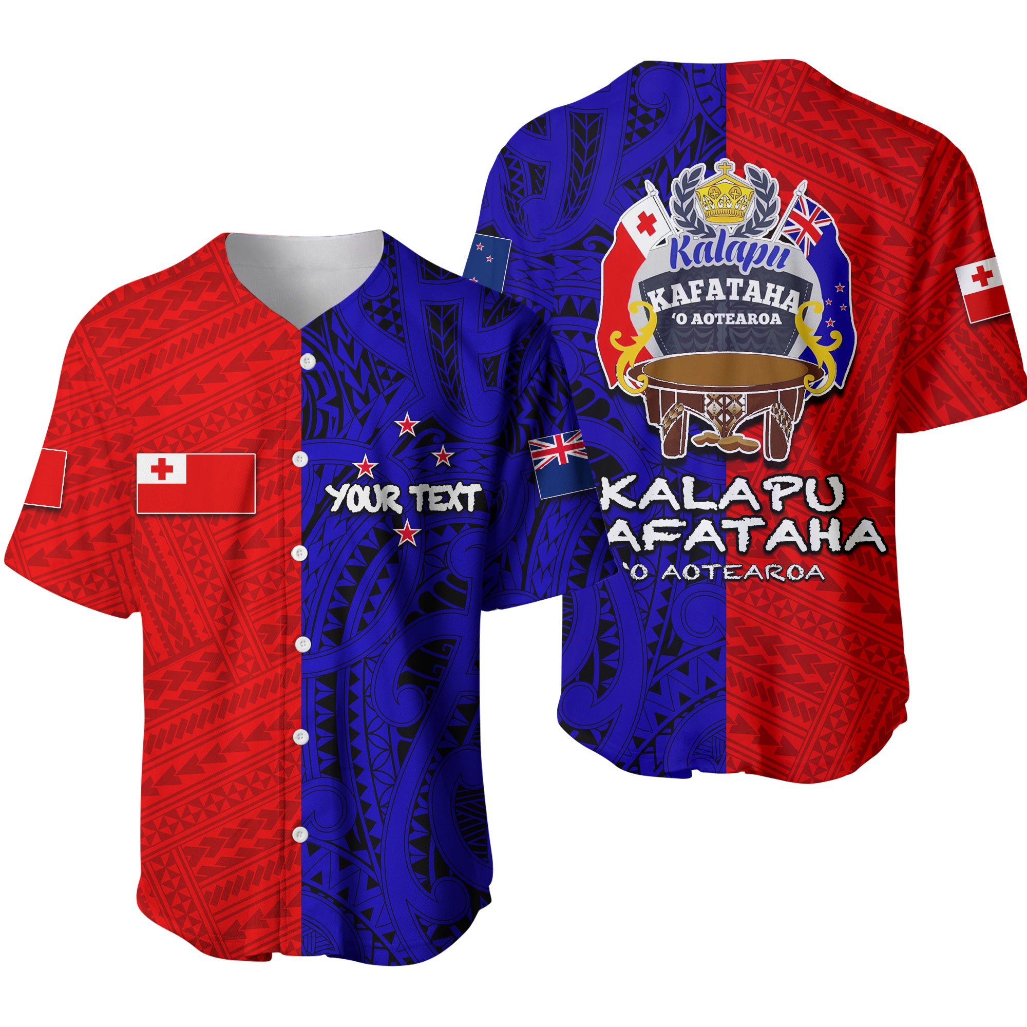 (Custom Personalised)Kalapu Kafataha O Aotearoa Baseball Jersey Half Style LT6 - Polynesian Pride