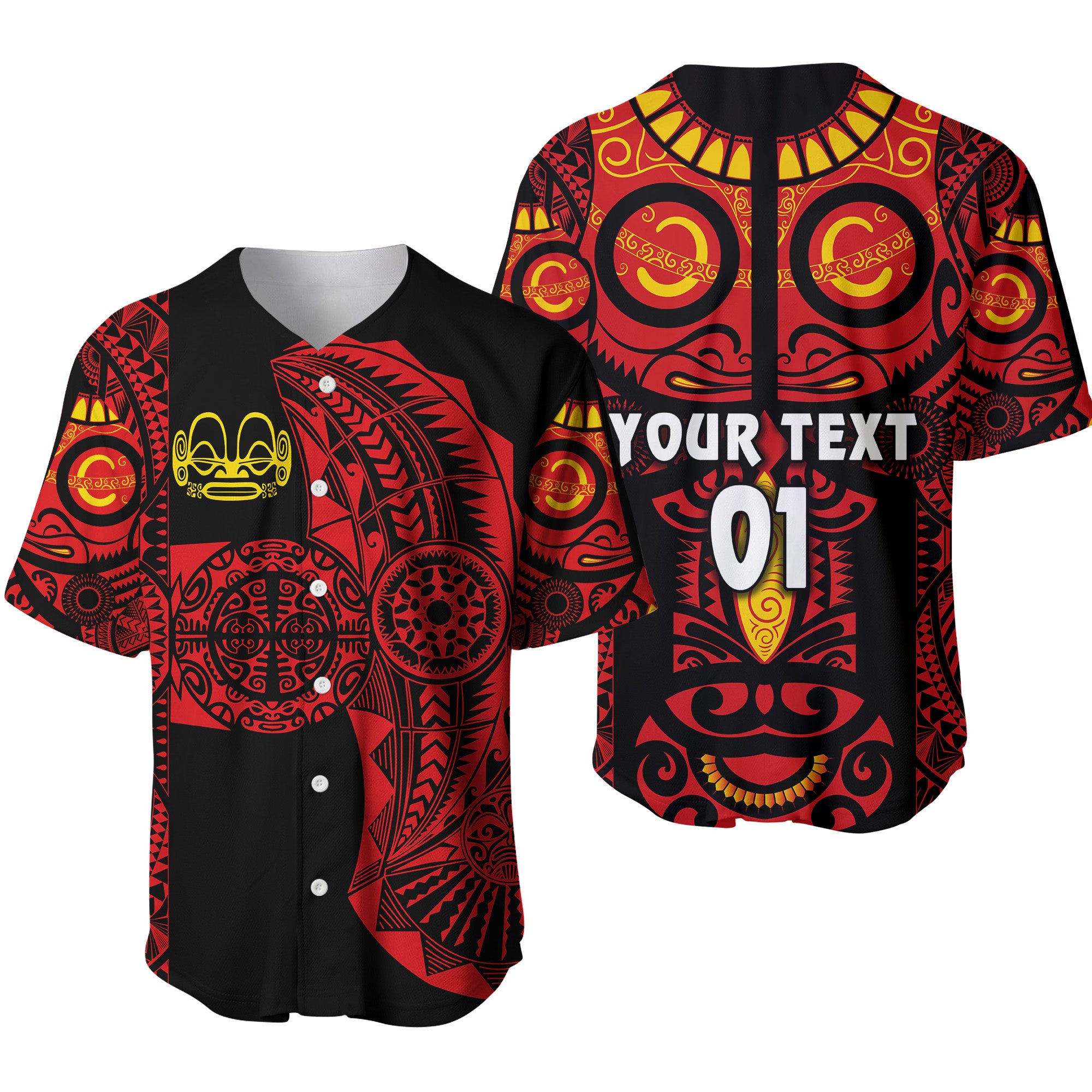 (Custom Personalised) Marquesas Islands Baseball Jersey Marquesan Tattoo Original Style - Red LT8 - Polynesian Pride