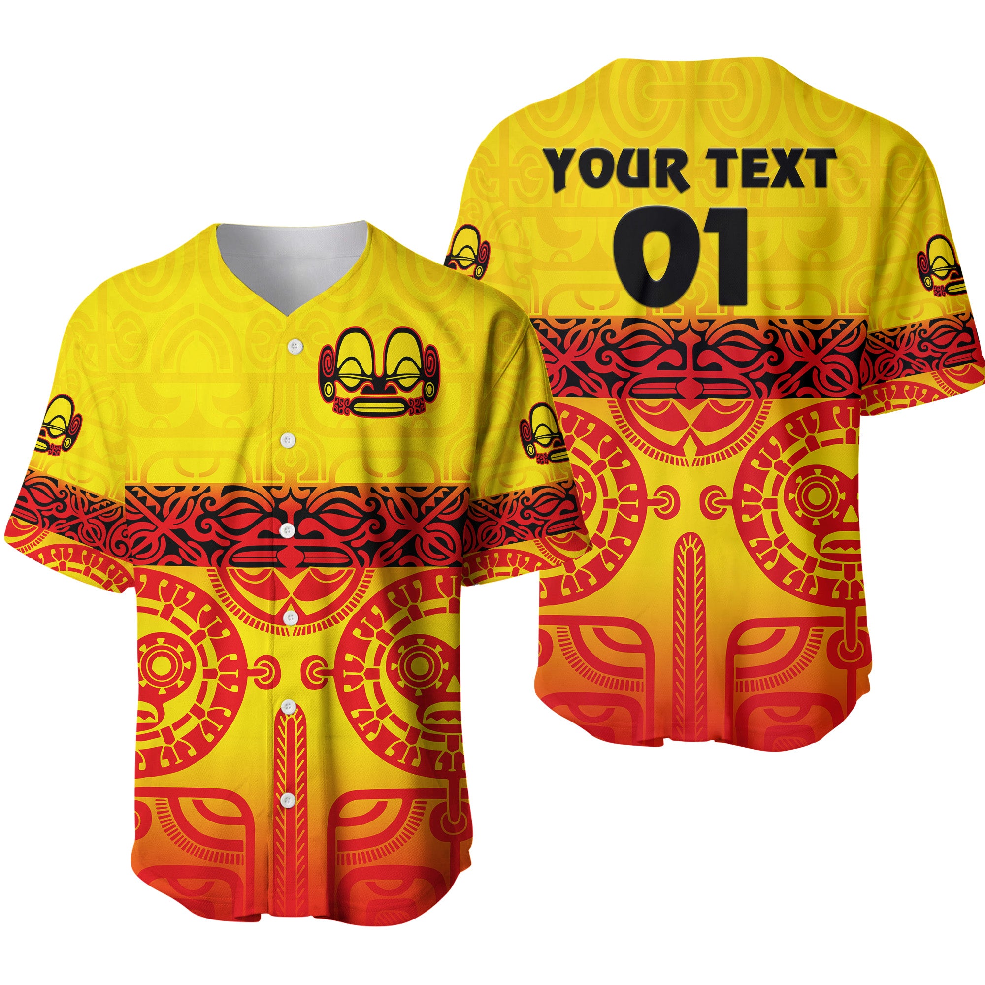 (Custom Personalised) Marquesas Islands Baseball Jersey Marquesan Tattoo Special Style - Gradient Yellow LT8 - Polynesian Pride