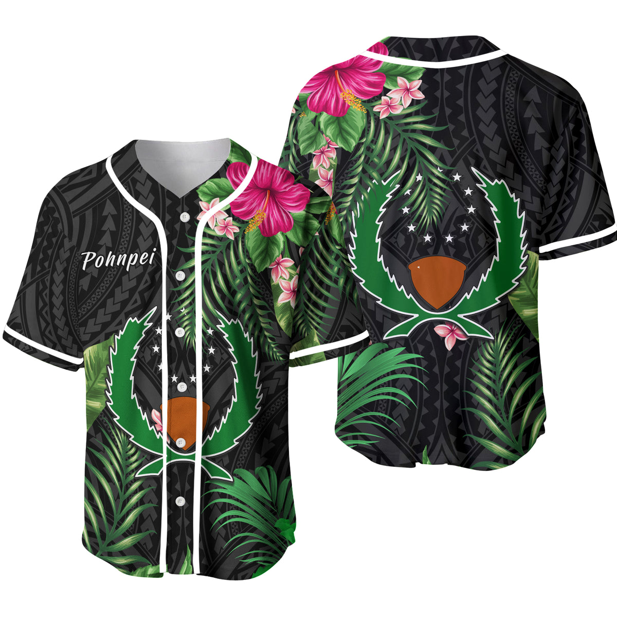 Pohnpei Micronesia Baseball Jersey Tropical Flowers LT13 - Polynesian Pride