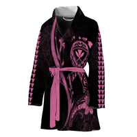 Hawaii Women Bathrobe Breast Cancer Survivor Mix Hibiscus LT7 Universal Fit Black - Polynesian Pride