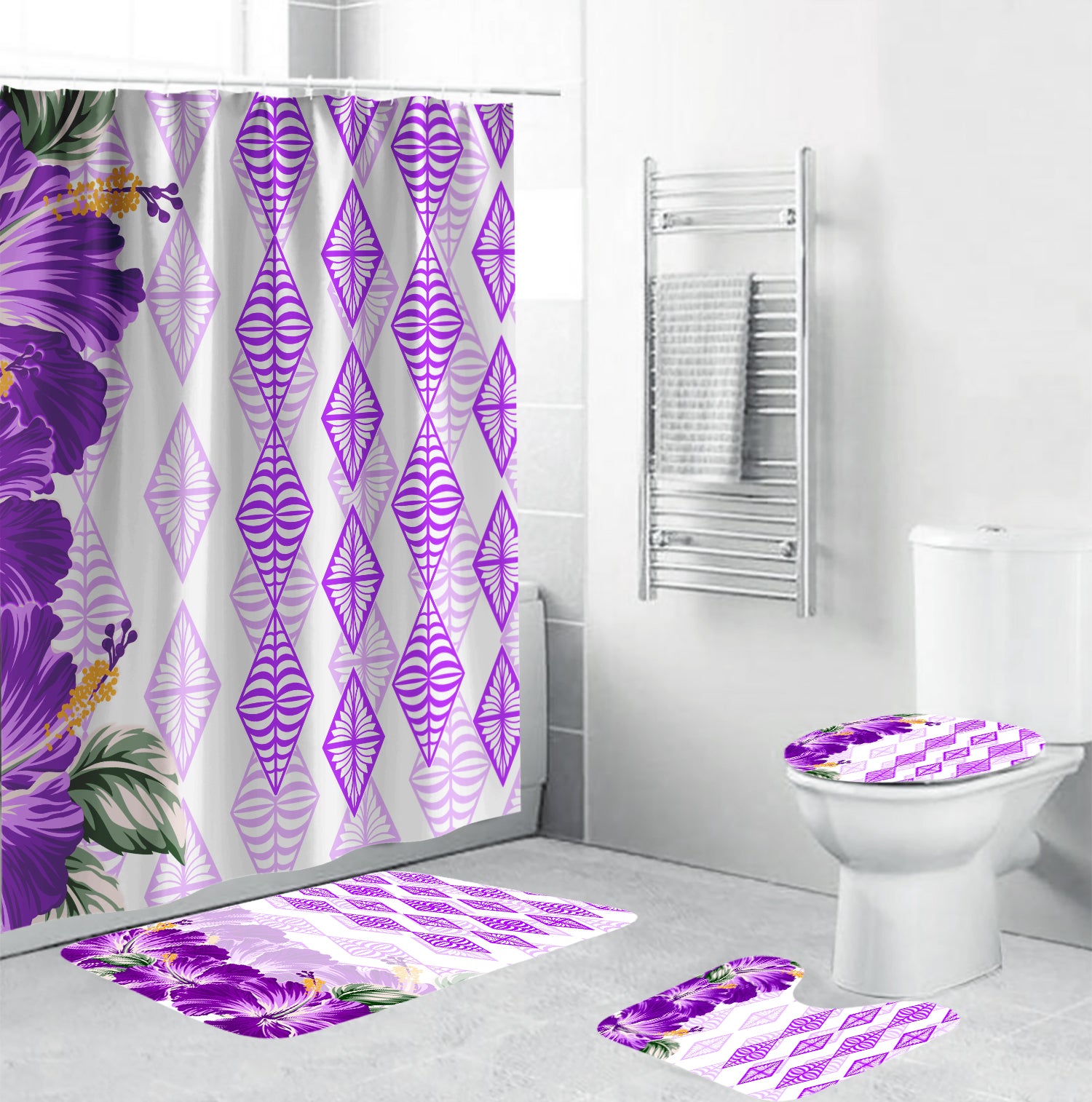 Tonga Bathroom Set Diamond Style Mix Hibiscus - Amethyst LT7 Purple - Polynesian Pride