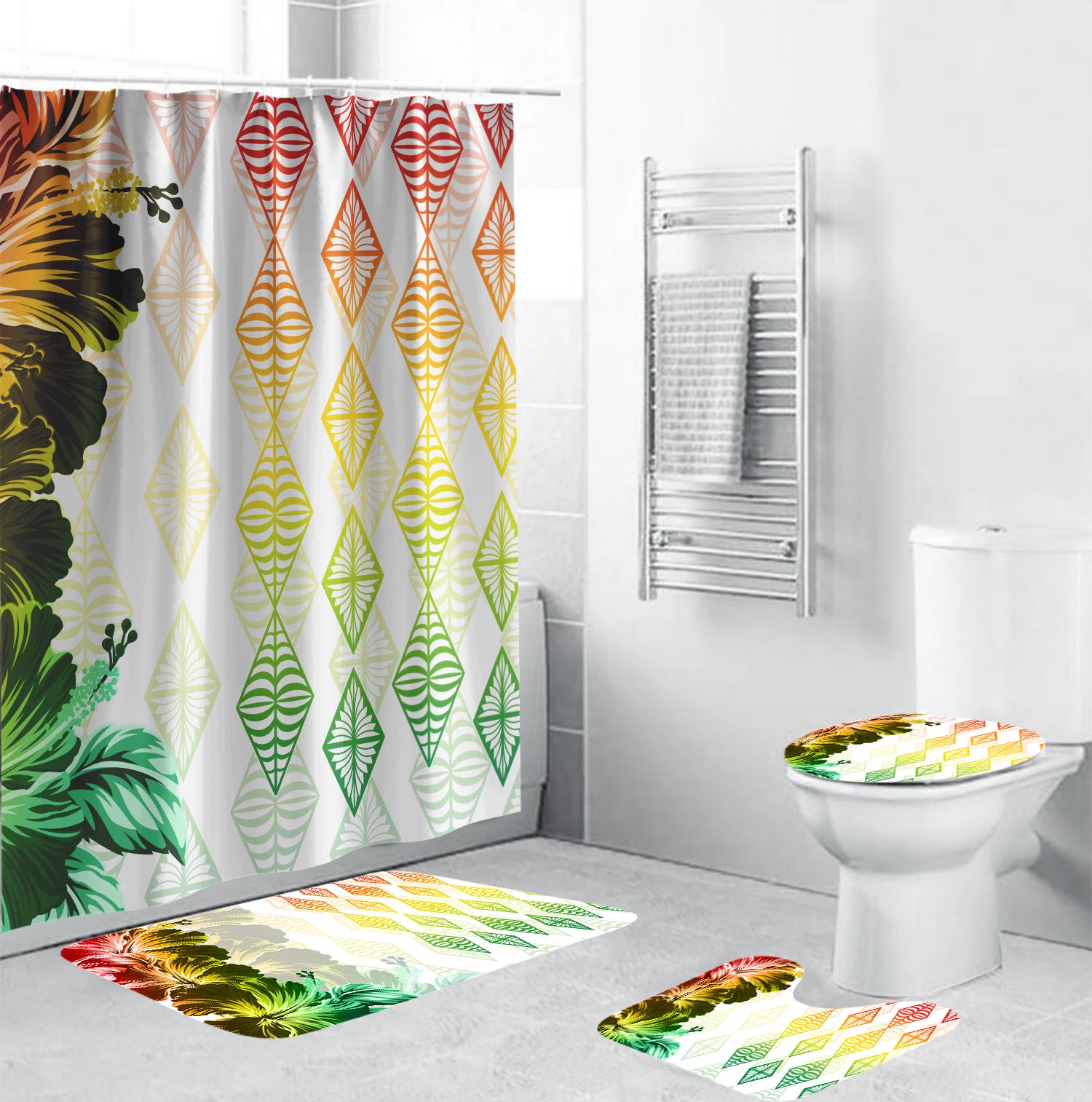 Tonga Bathroom Set Diamond Style Mix Hibiscus - Reggae LT7 Reggae - Polynesian Pride