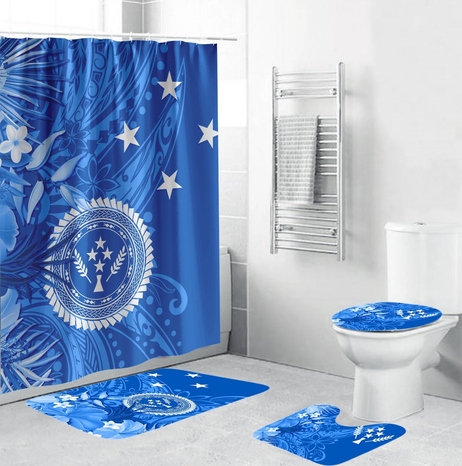 Federated States of Micronesia Bathroom Set Tropical Flowers - Kosrea LT7 Blue - Polynesian Pride