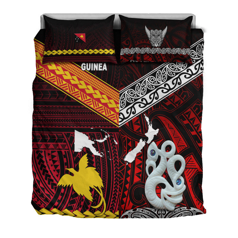 New Zealand And Papua New Guinea Bedding Set Together - Red LT8 - Polynesian Pride