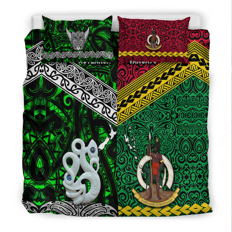New Zealand And Vanuatu Bedding Set Together - Green LT8 - Polynesian Pride