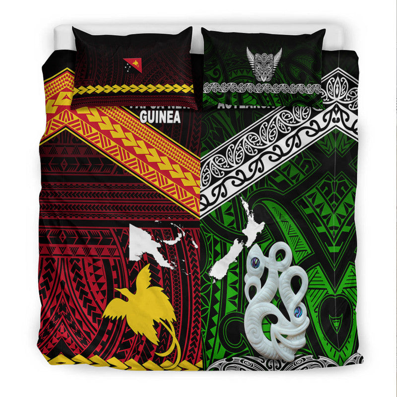 New Zealand And Papua New Guinea Bedding Set Together - Green LT8 - Polynesian Pride