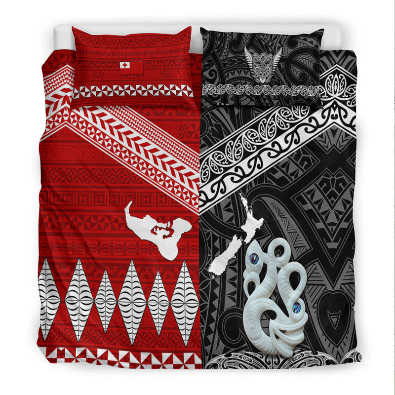 New Zealand And Tonga Bedding Set Together - Black LT8 - Polynesian Pride