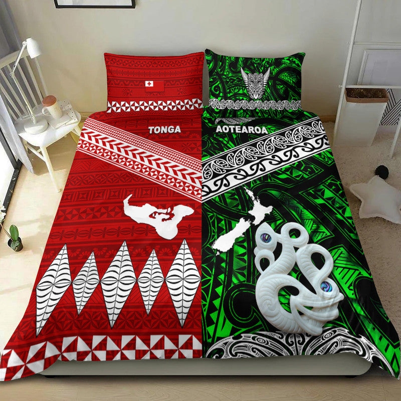 New Zealand And Tonga Bedding Set Together - Green LT8 - Polynesian Pride