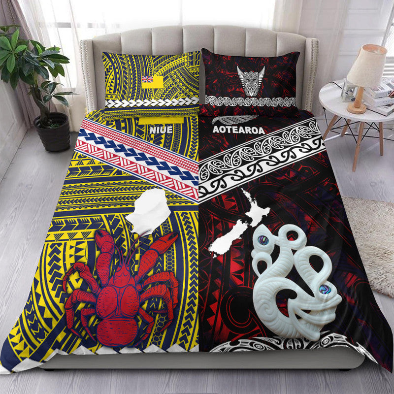 New Zealand And Niue Bedding Set Together - Red LT8 Red - Polynesian Pride