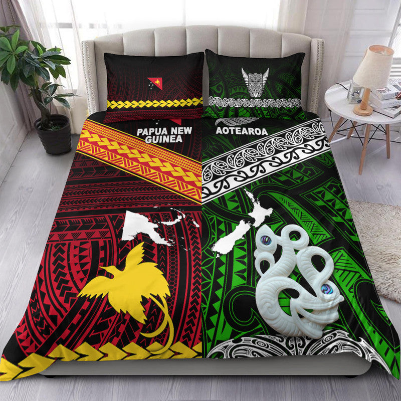 New Zealand And Papua New Guinea Bedding Set Together - Green LT8 Green - Polynesian Pride