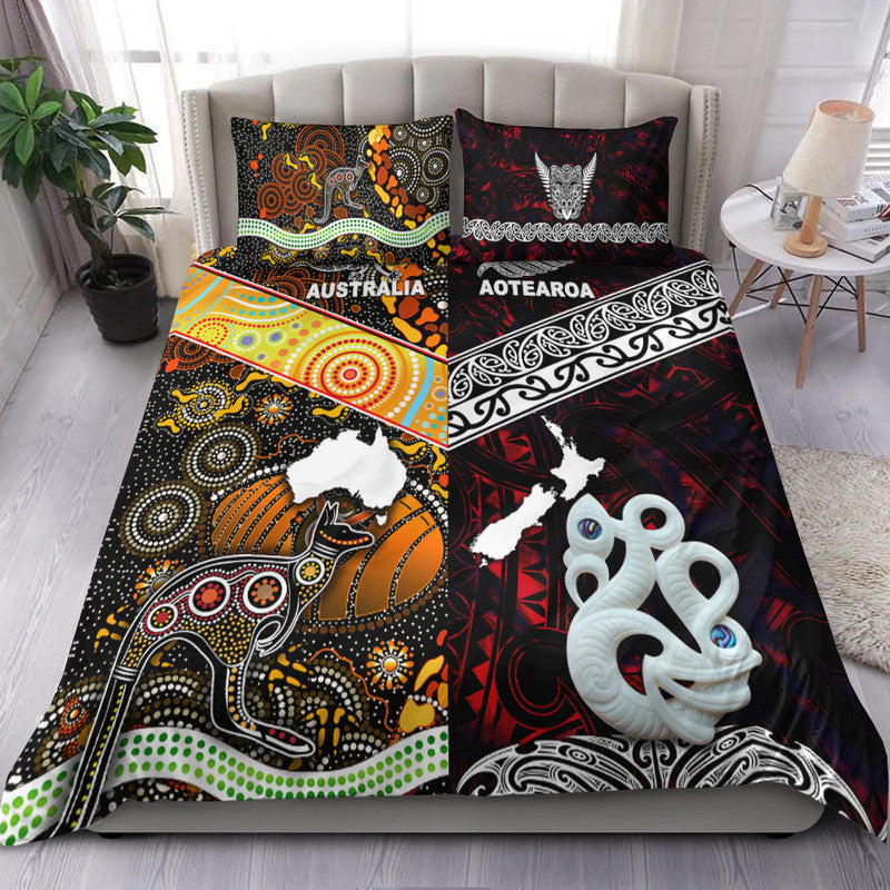 New Zealand Maori Aotearoa And Australia Aboriginal Bedding Set Together - Red LT8 Red - Polynesian Pride