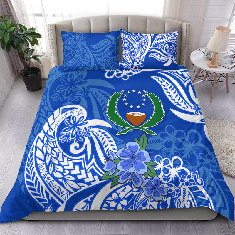 FSM Pohnpei State Bedding Set Polynesian Floral Tribal LT9 Blue - Polynesian Pride