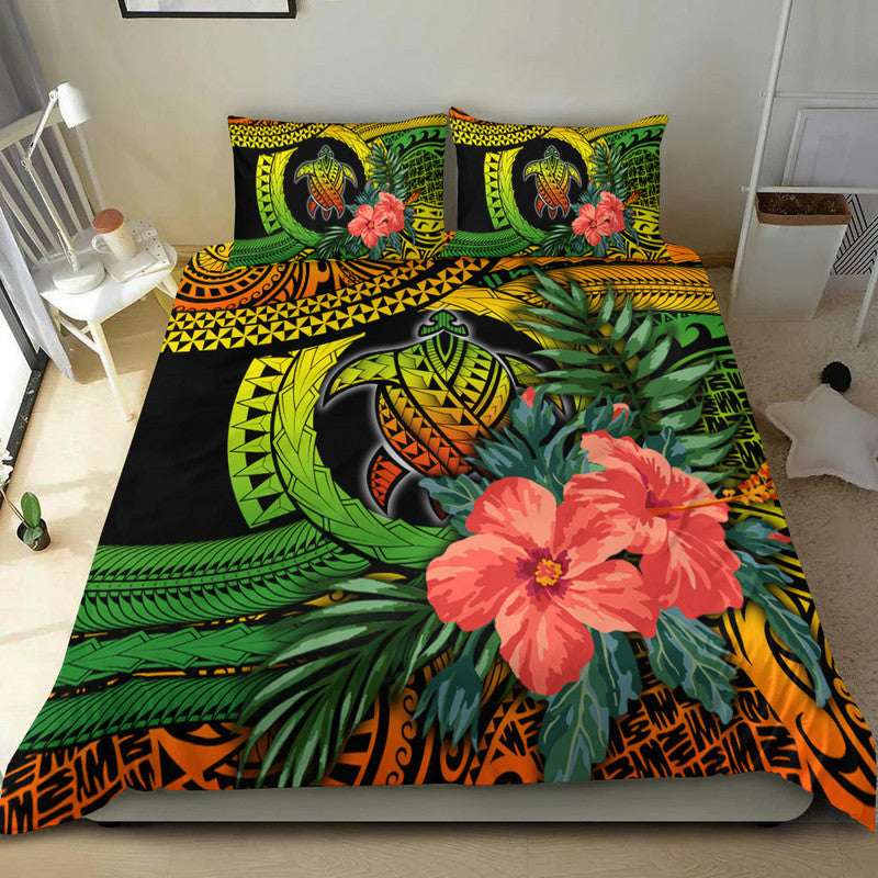 Polynesian Turtle Bedding Set Circle Turtle Hibiscus Reggae LT9 Reggae - Polynesian Pride