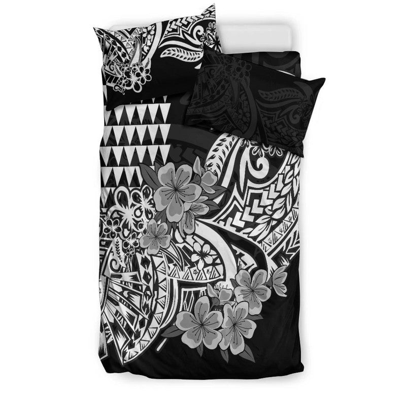 Hawaii Kakau Bedding Set Polynesian Floral Tribal Black Version LT9 - Polynesian Pride