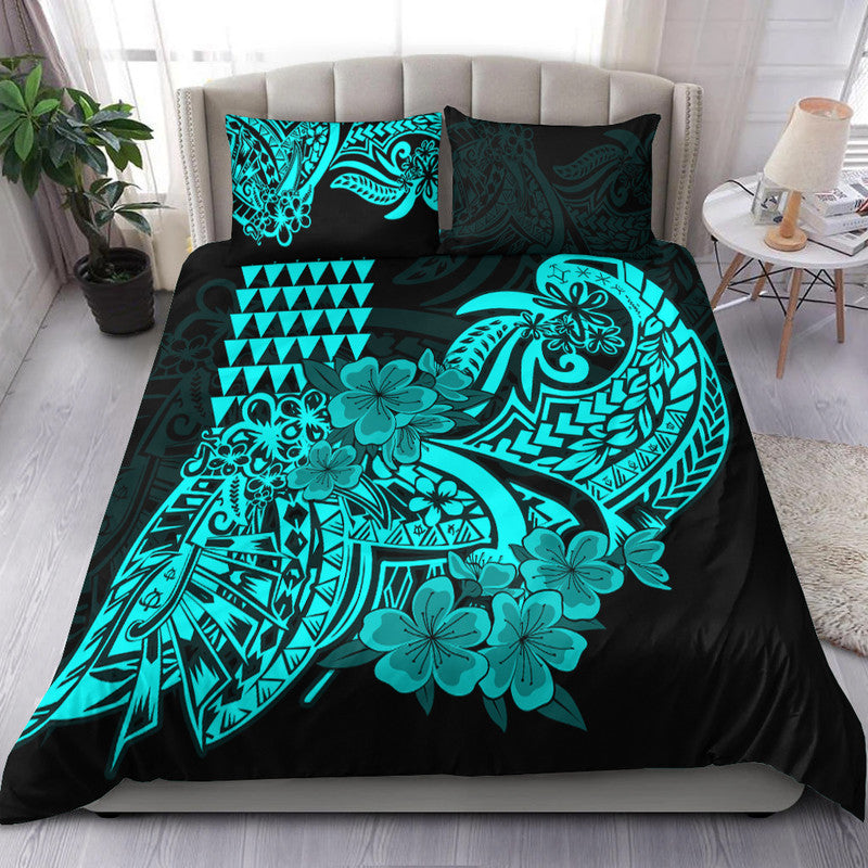 Hawaii Kakau Bedding Set Polynesian Floral Tribal Aqua Version LT9 Aqua - Polynesian Pride