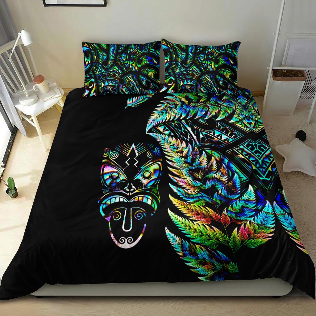 New Zealand Haka Rugby Maori Bedding Set Silver Fern Vibes - Paua Shell LT8 - Polynesian Pride