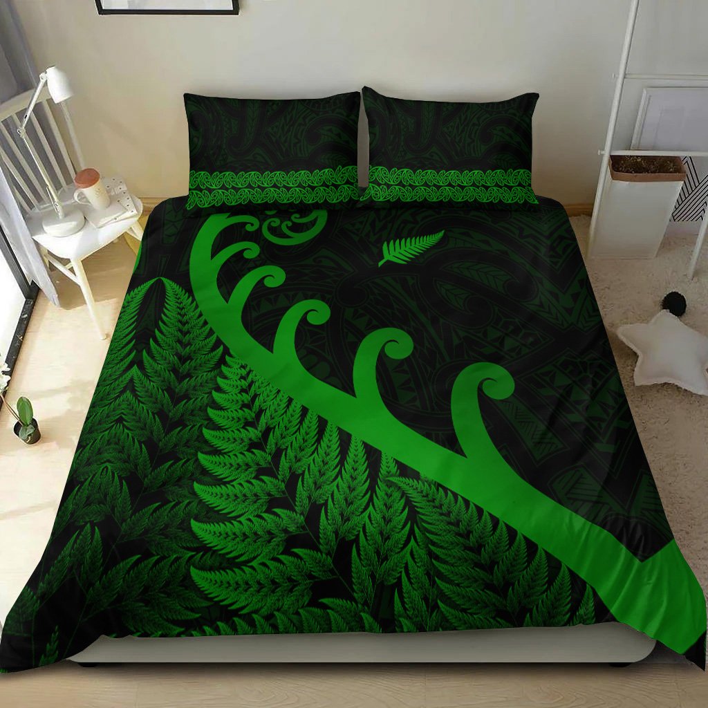 New Zealand Rugby Maori Bedding Set Silver Fern Koru Vibes - Green LT8 - Polynesian Pride