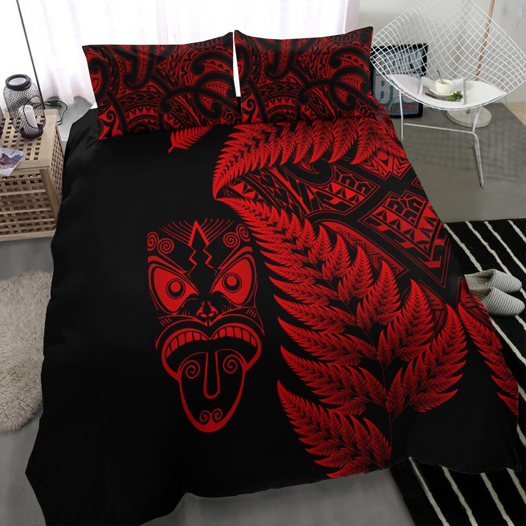 New Zealand Haka Rugby Maori Bedding Set Silver Fern Vibes - Red LT8 - Polynesian Pride