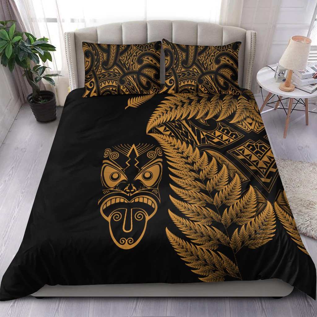 New Zealand Haka Rugby Maori Bedding Set Silver Fern Vibes - Gold LT8 Gold - Polynesian Pride