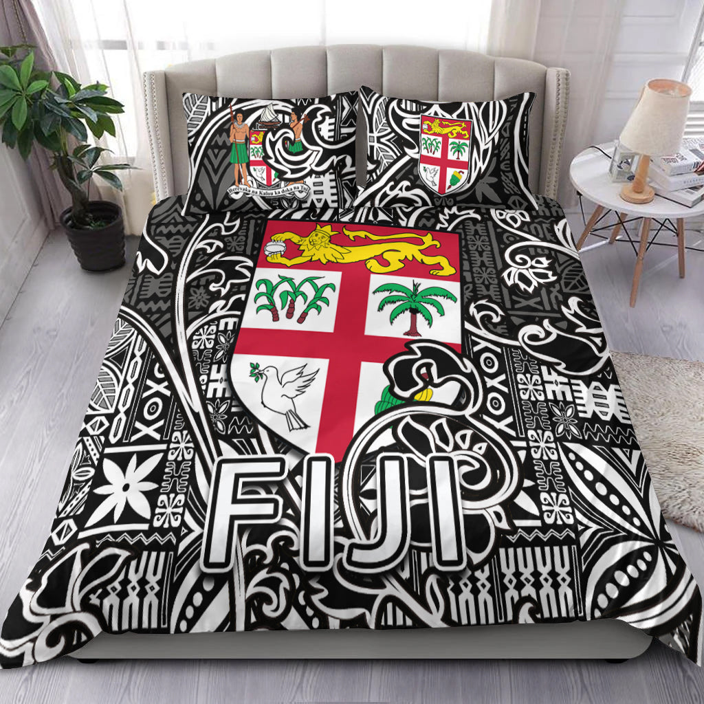 Fiji Bedding Set Tapa Patterns Black And White Style LT6 Bedding Set Black - Polynesian Pride