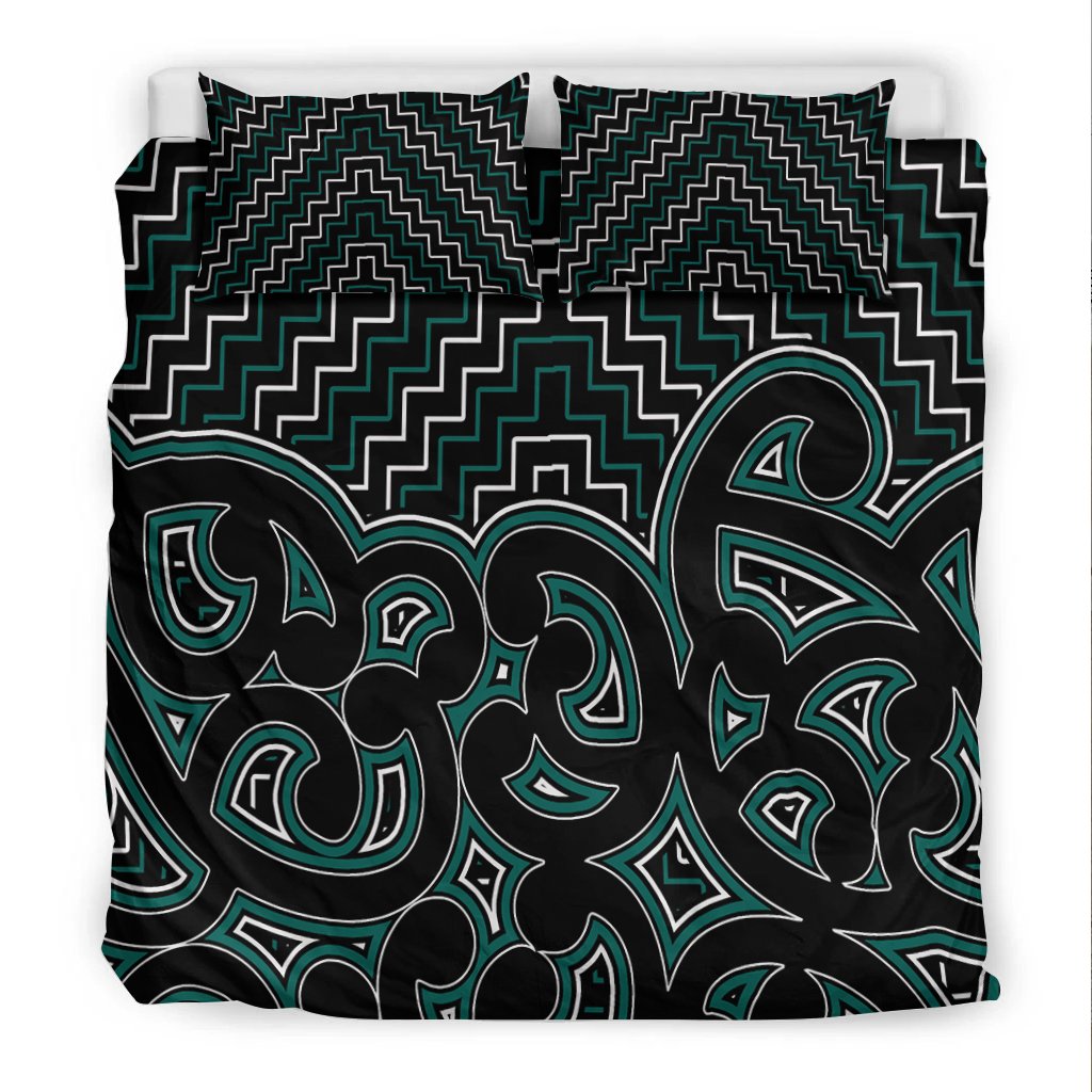 New Zealand Bedding Set Maori Graphic Tee patterns Green LT6 - Polynesian Pride