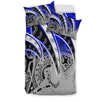 Polynesian Bedding Set - Tropical Leaf Blue Gray Style - Polynesian Pride