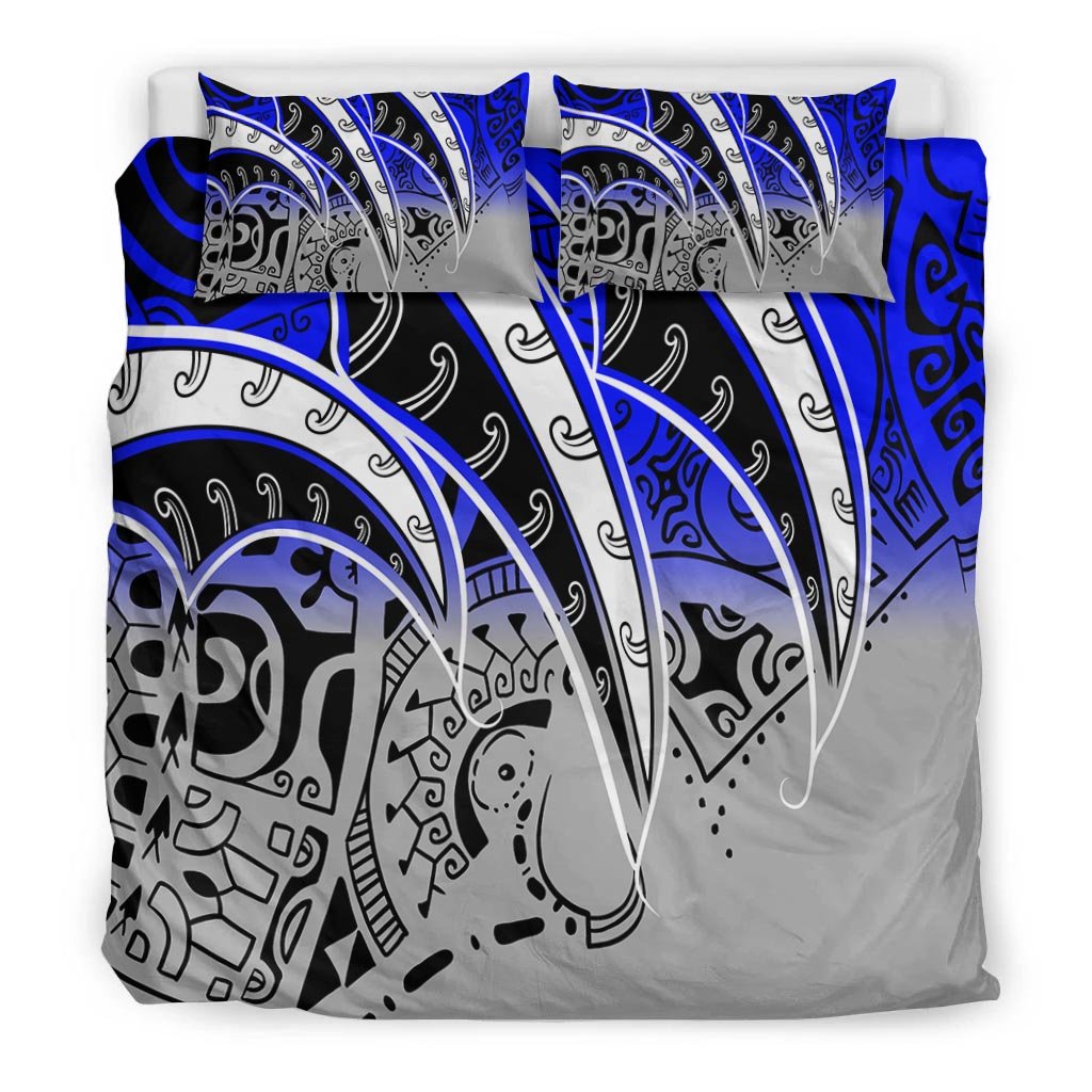 Polynesian Bedding Set - Tropical Leaf Blue Gray Style - Polynesian Pride