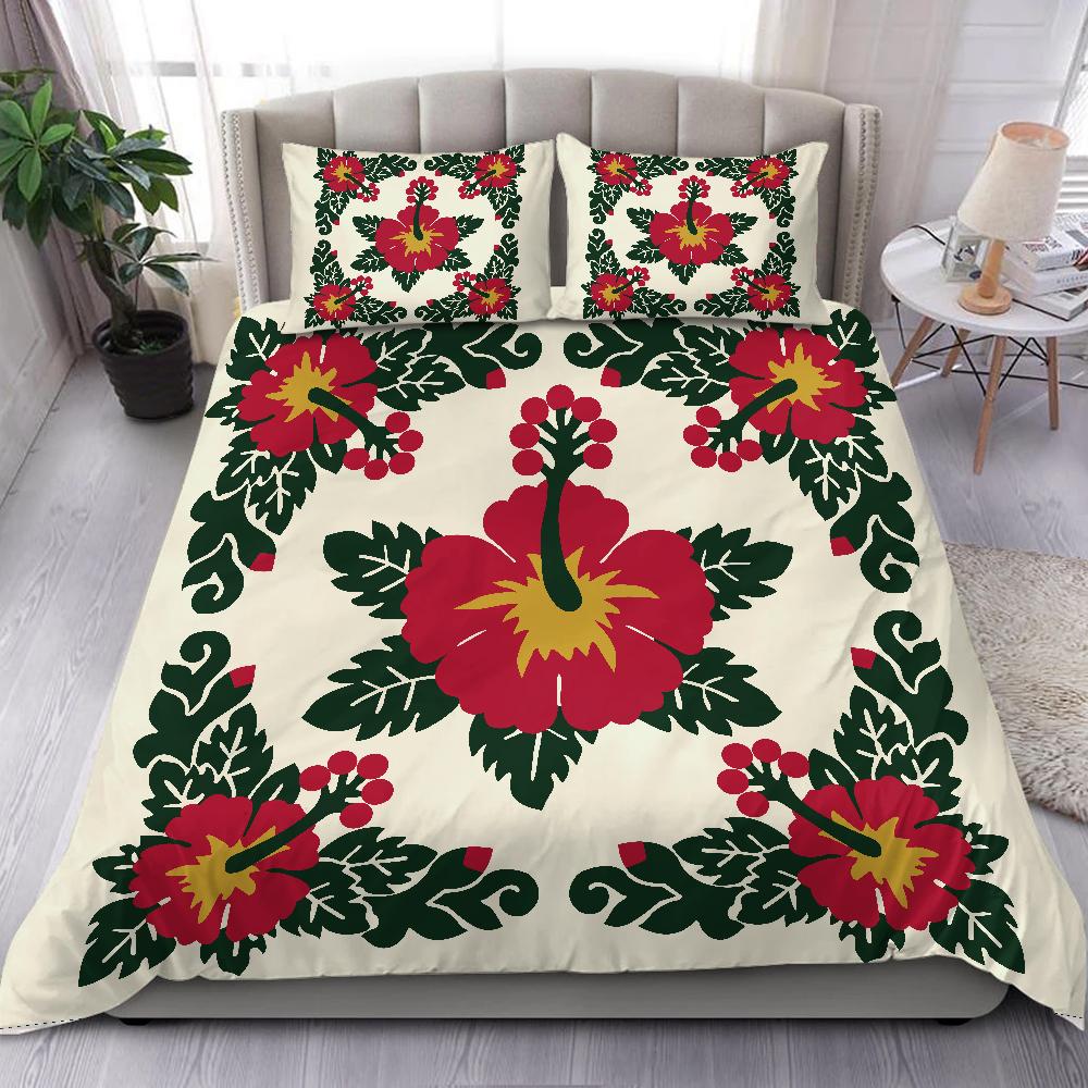 Hawaii Bedding Set - Hibiscus Quilting Bedding Set - AH Beige - Polynesian Pride