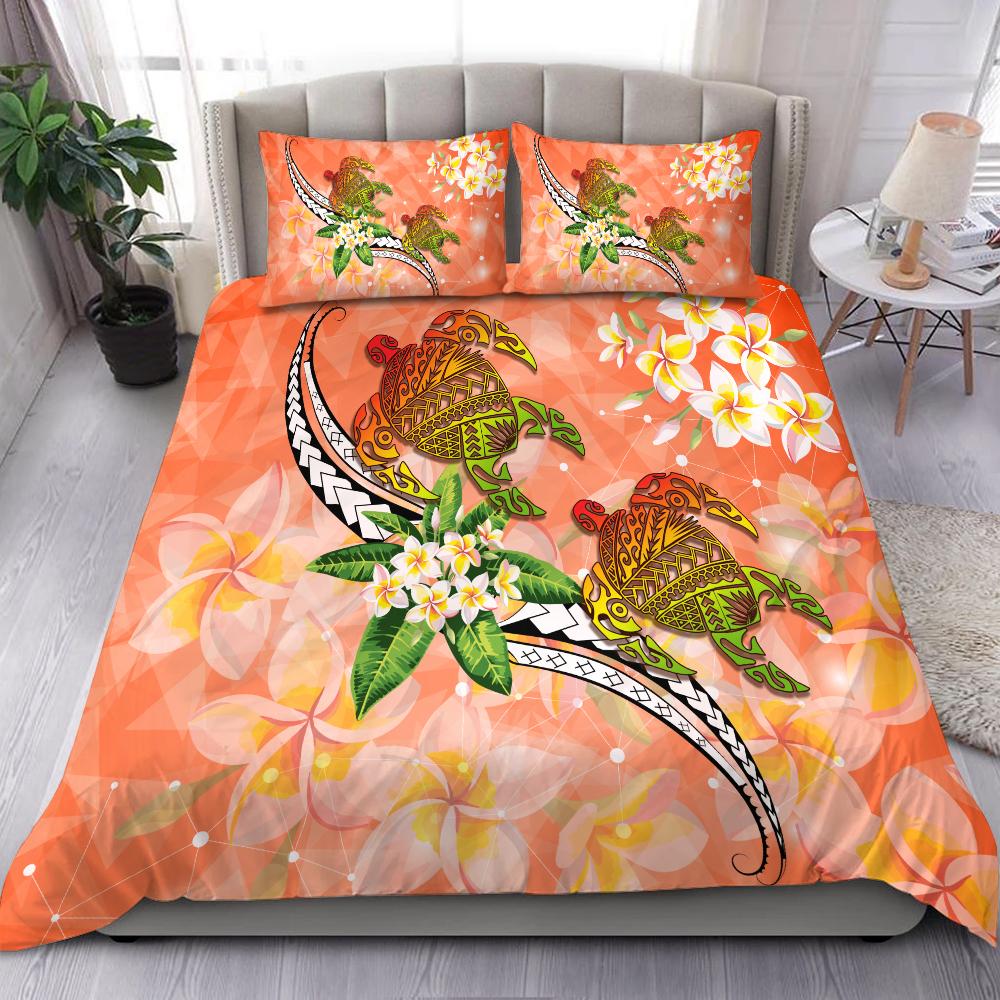 Hawaii Turtle Plumeria Polynesian Bedding Set - Mira Style - AH Orange - Polynesian Pride