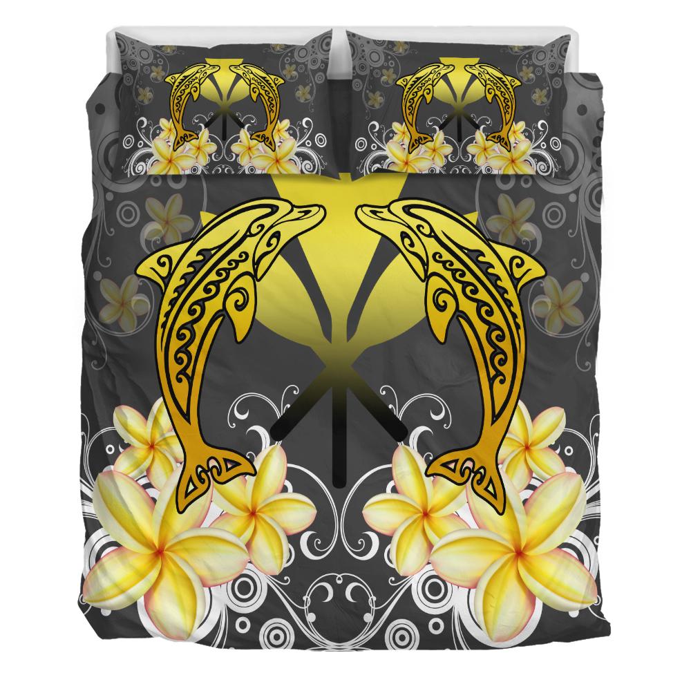 Hawaii Kanaka Dolphin Yellow Plumeria Polynesian Bedding Set - Bustling Style - AH - Polynesian Pride