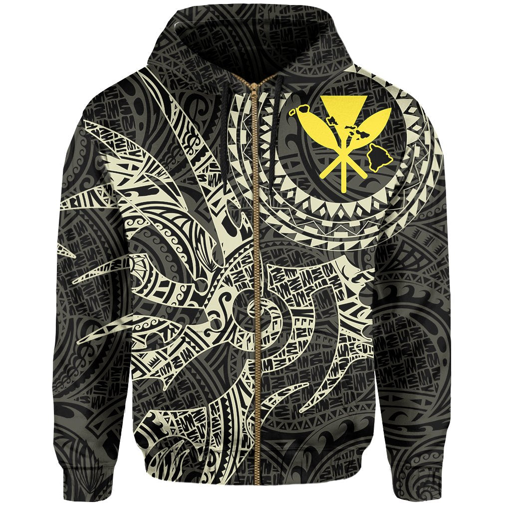 Hawaii Hoodie Zip Polynesian Kanaka Map Hawaiian Hoodie Zip Beige TT Style - Polynesian Pride