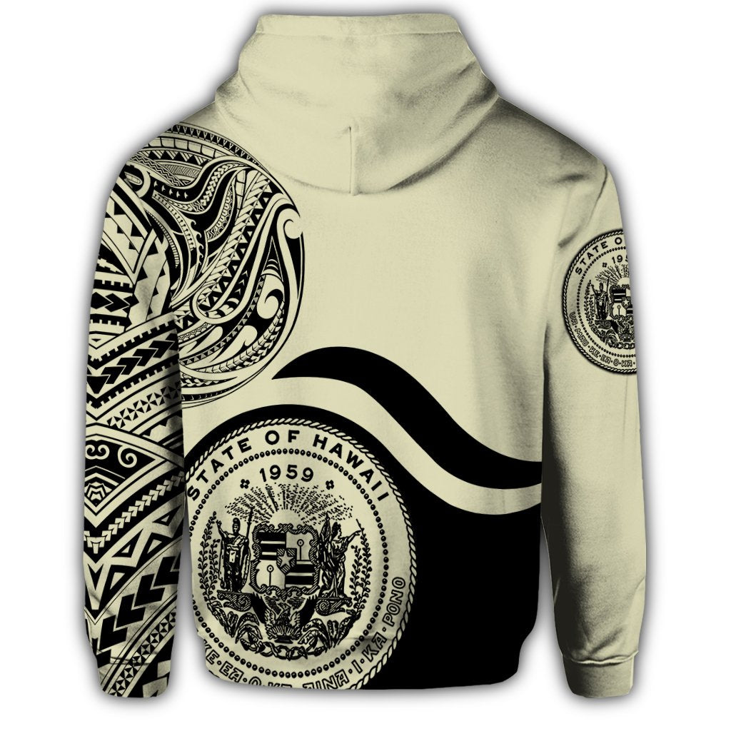 Hawaii Coat of Arms Zip Hoodie Waveshape Style Beige - Polynesian Pride