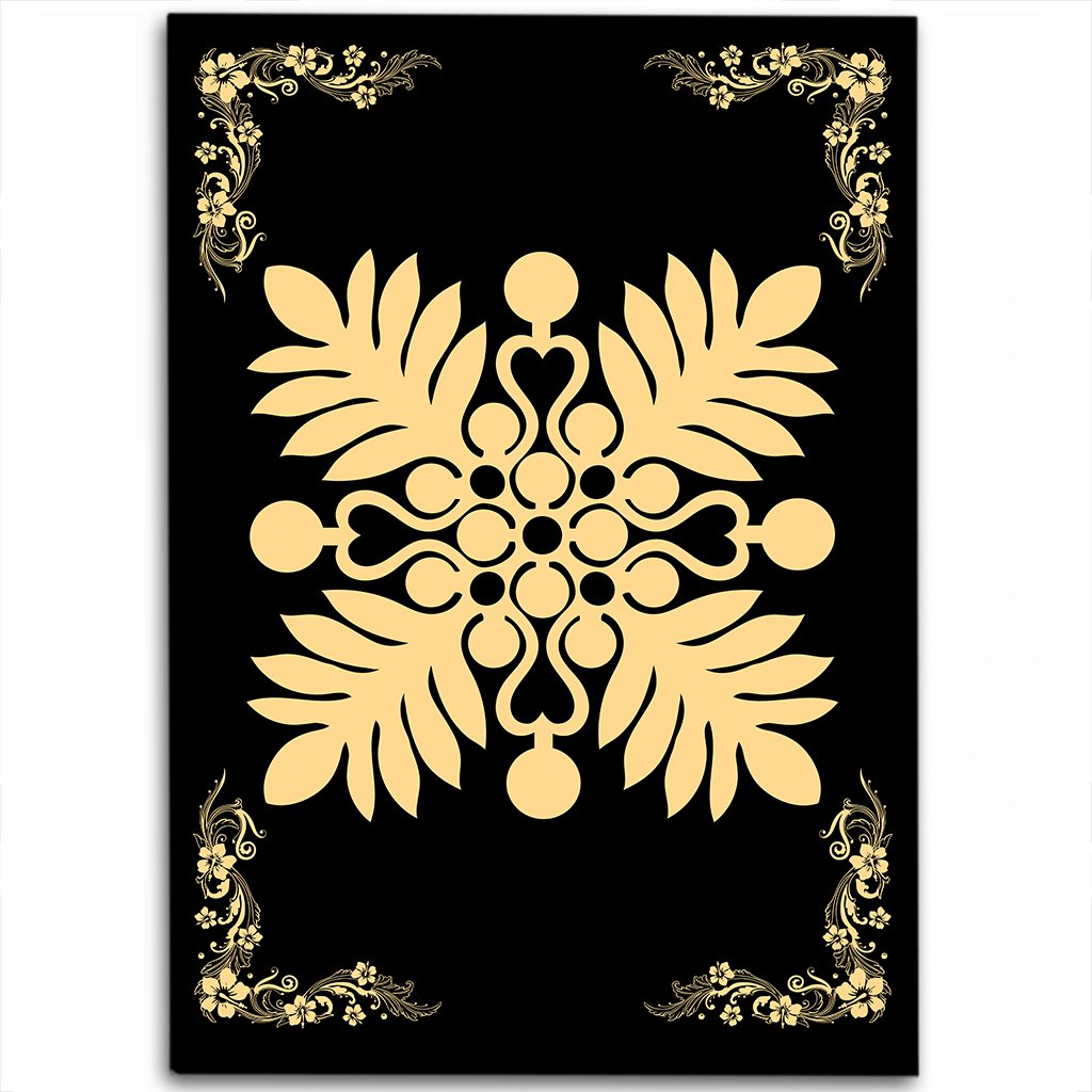 Hawaiian Quilt Maui Plant And Hibiscus Pattern Area Rug - Beige Black - AH Beige - Polynesian Pride