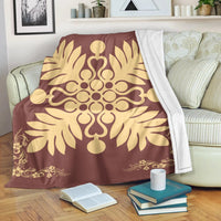 Hawaiian Quilt Maui Plant And Hibiscus Premium Blanket - Beige Coral - AH White - Polynesian Pride