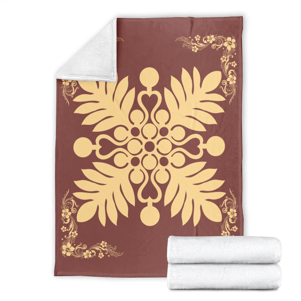 Hawaiian Quilt Maui Plant And Hibiscus Premium Blanket - Beige Coral - AH - Polynesian Pride