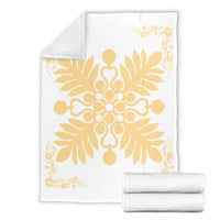 Hawaiian Quilt Maui Plant And Hibiscus Premium Blanket - Beige White - AH - Polynesian Pride