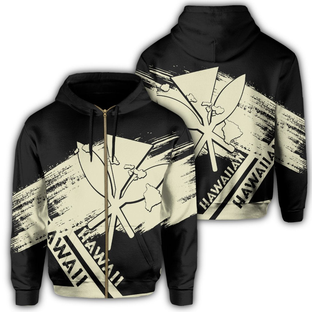 Hawaiian Map Kanaka Identifier Hoodie Zip Beige Brusch Style Unisex Beige - Polynesian Pride