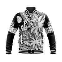 Fiji Coat Of Arms Baseball Jacket Masi Tapa Mixed Palm Tree No1 Black Version LT9 Unisex Black - Polynesian Pride