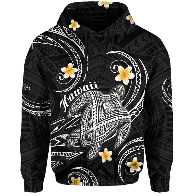 Custom Hawaii Hoodiean Turtle Plumeria Mixed Polynesian Black Style LT9 Hoodie Black - Polynesian Pride