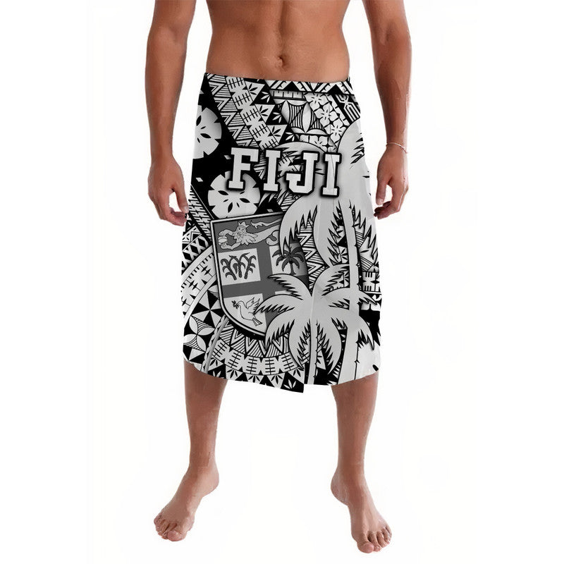 Fiji Lavalava Coat Of Arms Masi Tapa Mixed Palm Tree No1 Black Version LT9 Black - Polynesian Pride