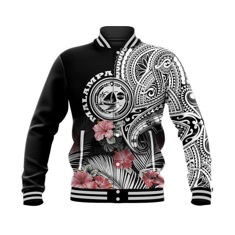 Vanuatu Malampa Province Baseball Jacket Hibiscus Tribal Polynesian Tattoo Ver Black LT9 Unisex Black - Polynesian Pride