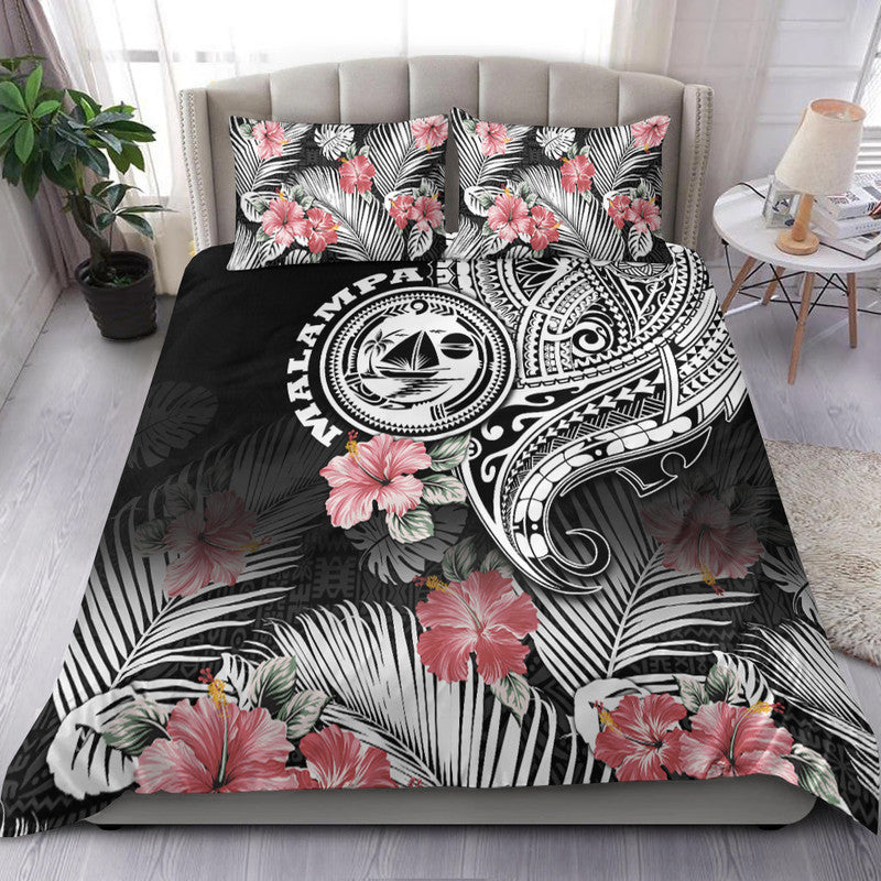 Vanuatu Malampa Province Bedding Set Hibiscus Tribal Polynesian Tattoo Ver Black LT9 Black - Polynesian Pride