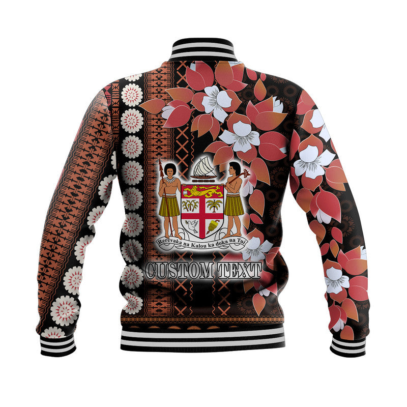(Custom Personalised) Fiji Baseball Jacket Tagimoucia Mixed Black Tapa Style LT9 - Polynesian Pride