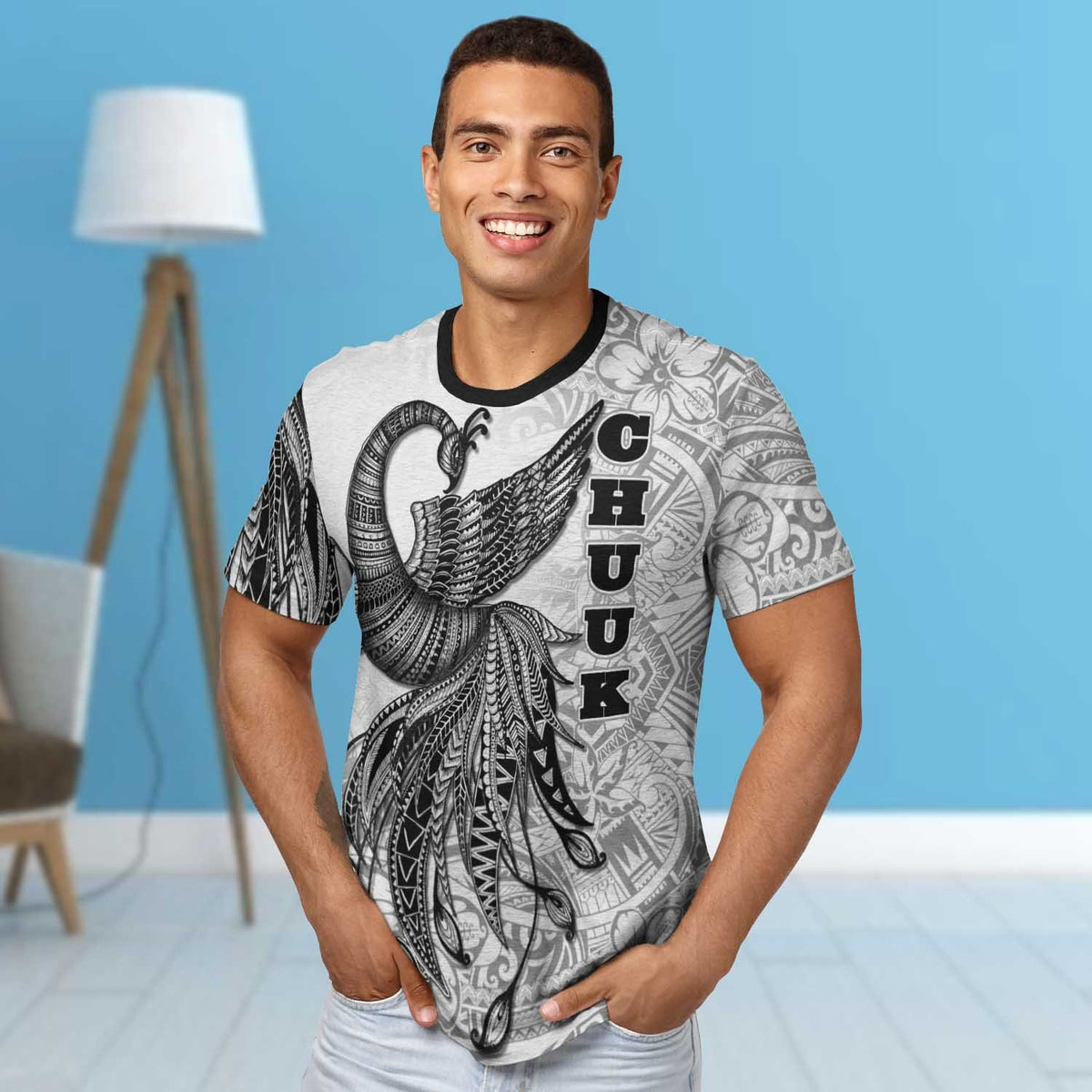 Chuuk T Shirt Polynesian Phoenix Bird, Fairytales Bird Black - Polynesian Pride
