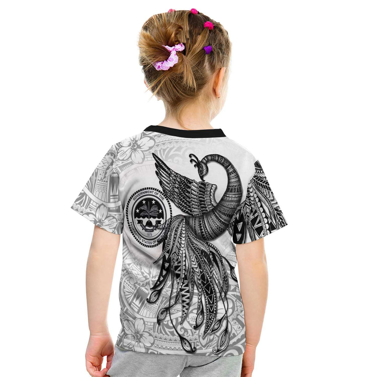 Federated States of Micronesia Custom T Shirt Polynesian Phoenix Bird, Fairytales Bird Black - Polynesian Pride